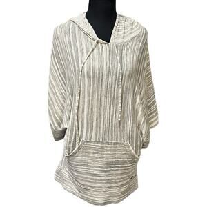 Hang Ten Gray and Cream Burnout Striped Hoodie w/ Kangaroo Pouch Pocket,…